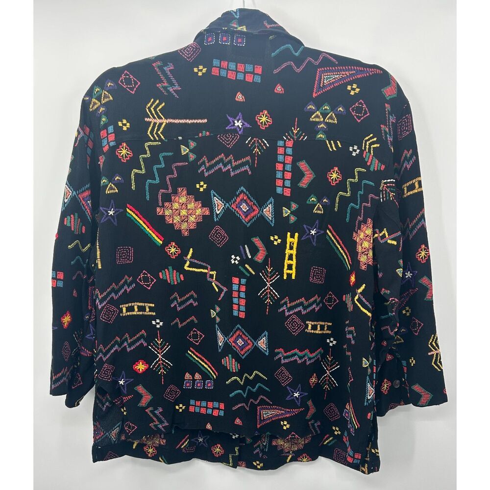 Chico's Vintage Bohemian Mixed Media Art to Wear All Over Print Top Size 2/L - Picture 4 of 5